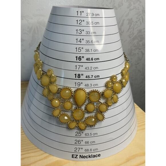 Yellow Statement Bib Necklace Gold Tone Chain Adjustable Clasp Oval Teardrop - Picture 2 of 4